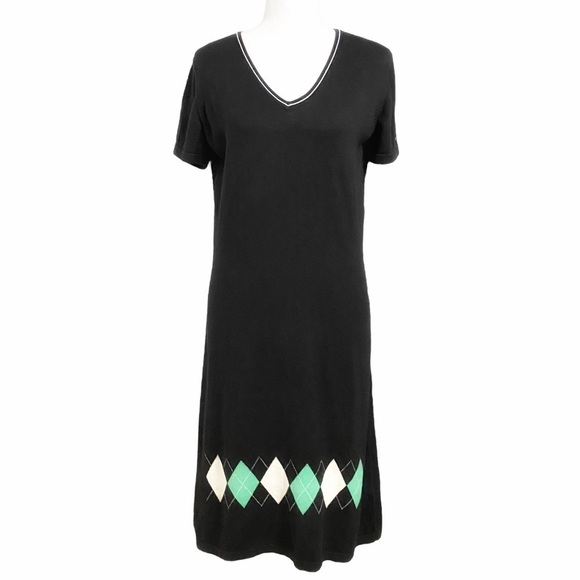 Rohnisch BLACK KNIT DIAMOND PRINT SHORT SLEEVE MIDI DRESS - M - Picture 1 of 10